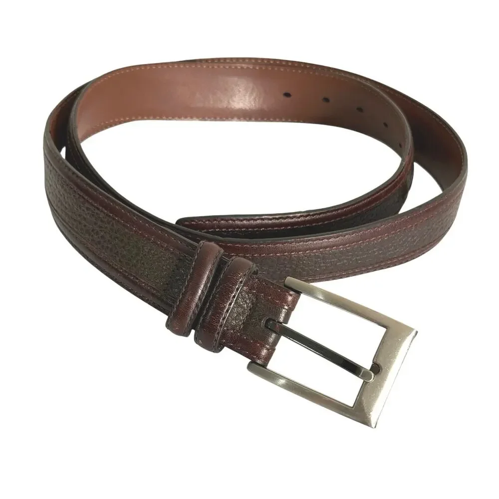 Johnston and Murphy brown kipskin leather silver buckle men’s belt size 36